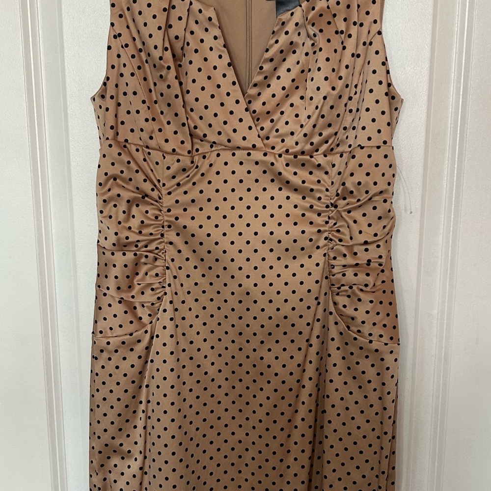 Bisou Bisou Champagne and Black Polka Dot Dress Size 8 NWOT